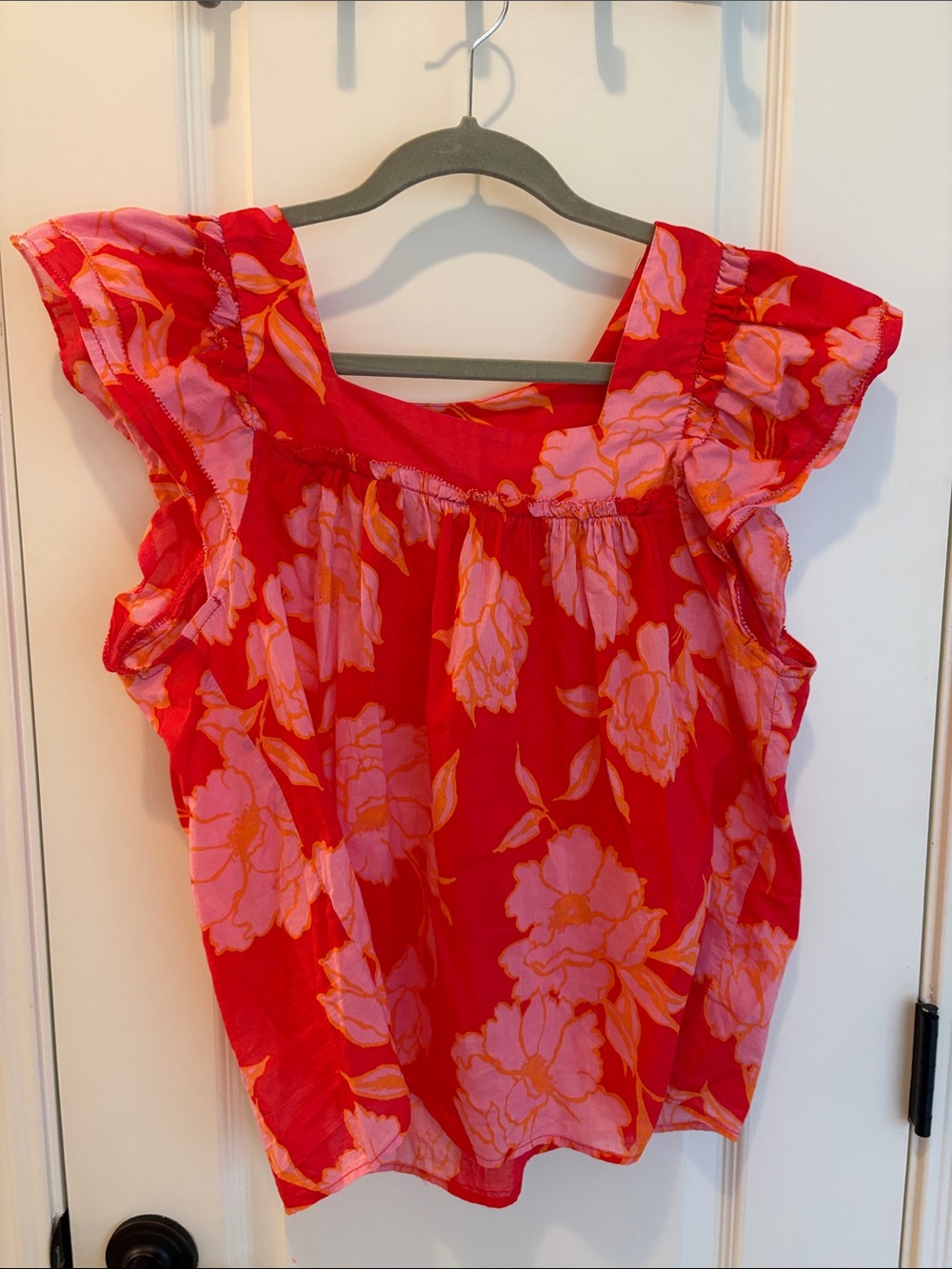Olivaceous Red Floral Flutter Sleeve Blouse